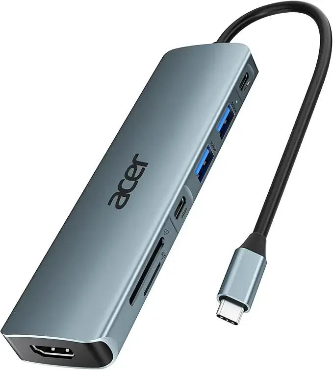USB C Acer 7-en-1, adaptateur Type-C multi-ports vers HDMI 4K, lecteur de carte micro SD, USB C et USB A 3.0, 100W PD, compatible avec iPad Pro, MacBook Pro, ordinateurs portables Product type: Physical