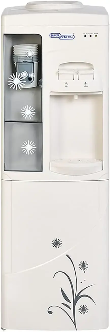 Distributeur d’eau chaude et froide Super General SGL1171, refroidisseur d’eau avec armoire et porte-gobelet, eau chaude instantanée, 2 robinets, 31,2 x 32,5 x 96 cm (LxPxH), blanc/gris, garantie de 1 an