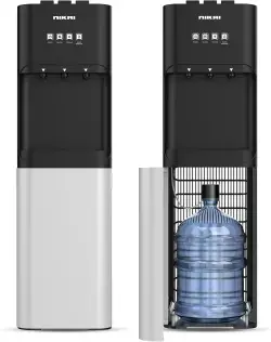 Distributeur d’eau à chargement par le bas Nikai 3-robinets/robinet – Instantané chaud/froid/température ambiante, serrure de sécurité pour enfant, réservoir en acier inoxydable, convient pour la maison et le bureau, argent/noir